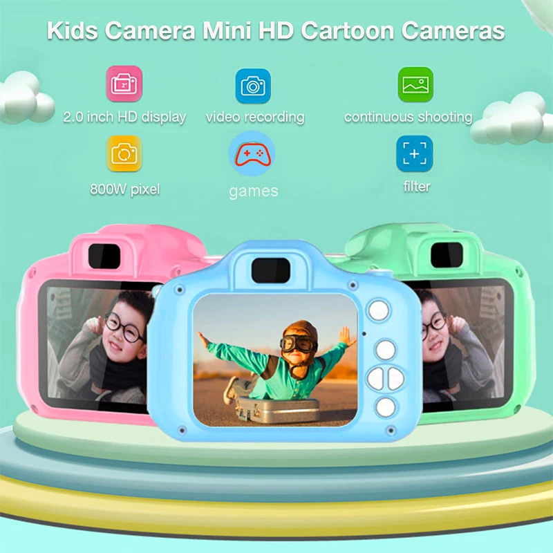 Kids Digital Camera Cartoon Unicorn Silicon Case TF Micro Card Selfie Portable Video Birthday Christmas Gifts for Girls Boy Toys