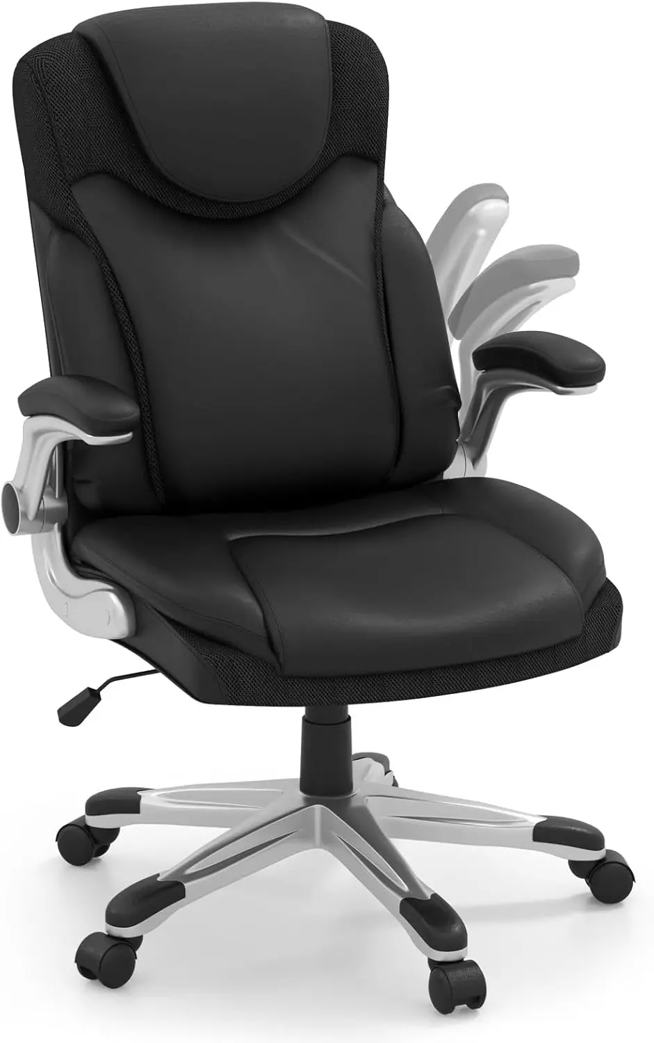 

Executive Office Chair, Ergonomic Pu Leather Computer Desk Chair W/Flip-Up Armrests And Lumbar Support, 360° Swivel Task Chair