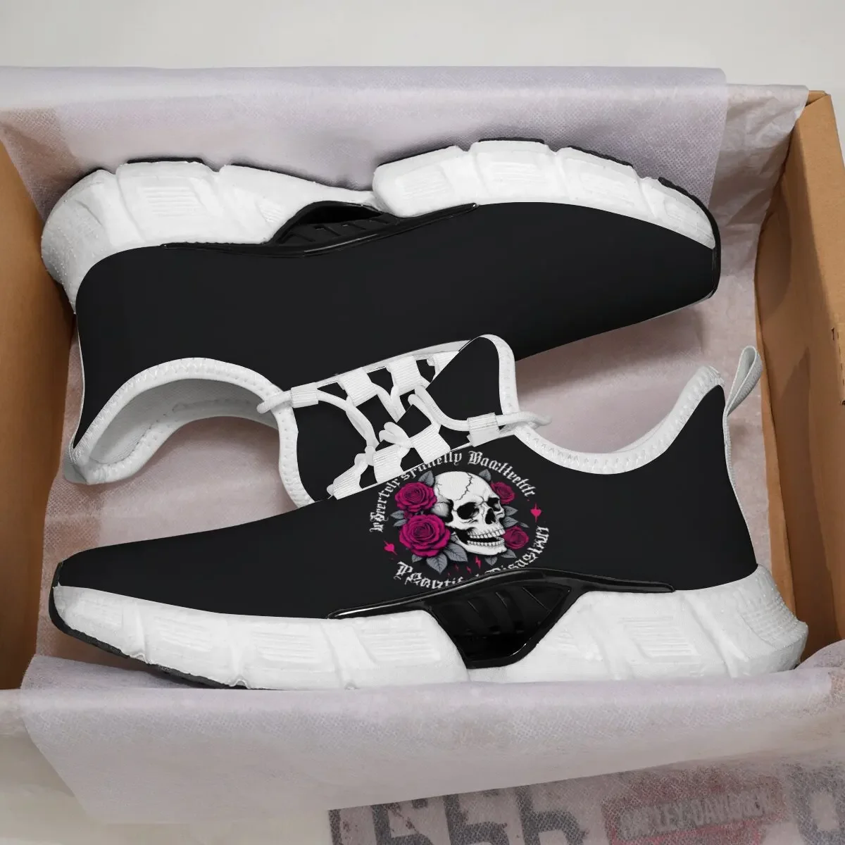 حذاء رياضي للرجال مع جمجمة وورود وردية مطبوعة أحذية رجالية كاجوال قابلة للتنفس أحذية رياضية خفيفة الوزن وناعمة #3
