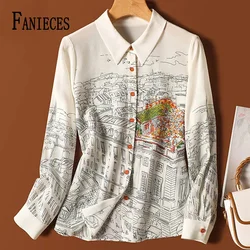 FANIECES White Satin Women's Shirt Long Sleeve Autumn Tops Elegant Print Slim Blouse Women Business Shirts blusa mujer moda 2023