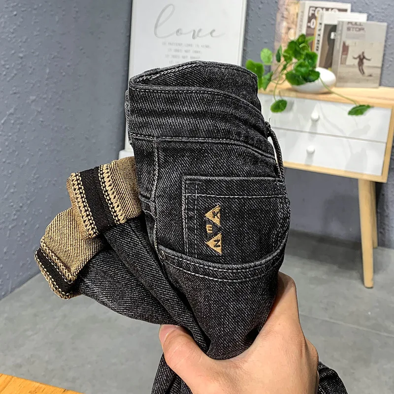 Brand Black Men'S Jeans Autumn And Winter Thick Korean Wash Fashion Casual Pants Fashion Straight Slim Denim Pants