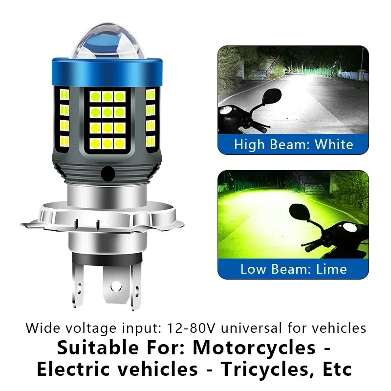 Dual Color H4 H6 BA20D P15D LED Motorcycle Headlight Hi Lo Beam Fog Lamp White Yellow Lens for Motobike Scooter Running Light