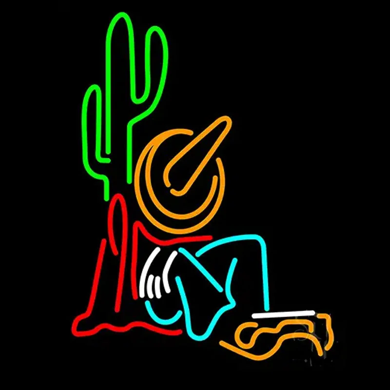 Neon Sign For Cowboy With Cactus Neon Wall Light Beer Bar Room Wall Decor Neon Light Sign Glass Handcraft Attract Lights Icon