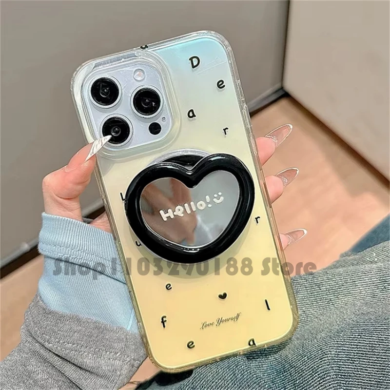 

Korean Cute 3D Love Heart Mirror Magnetic Holder Phone Grip Tok Griptok Phone Stand Holder Support For iPhone Magsafe Smart Tok