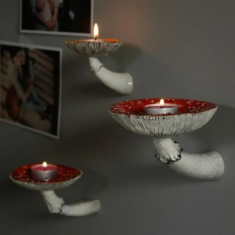 

Mushroom Head Candle Holder Wall Mounted Floating Shelf Resin Wall Storage Tray Indoor Decorations