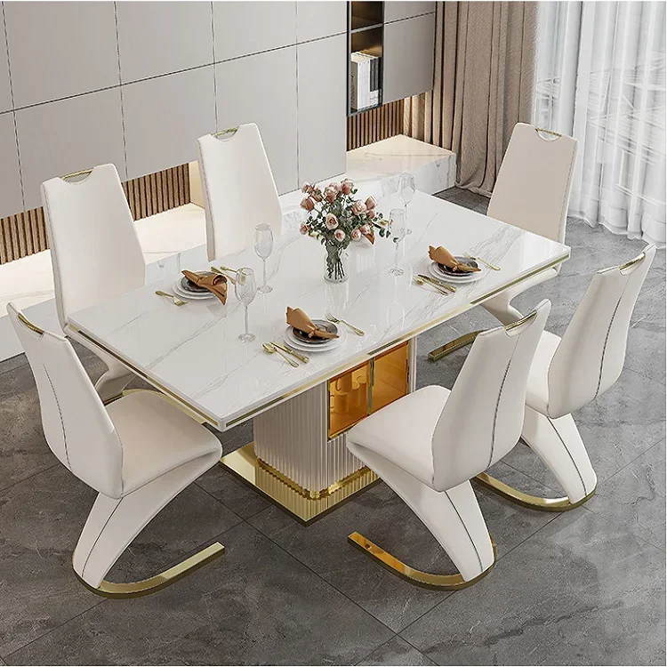 Luxury Morden Marble Top Metal Legs Dining Table Set Dining Room Furniture Table And Chairs For Dining Room