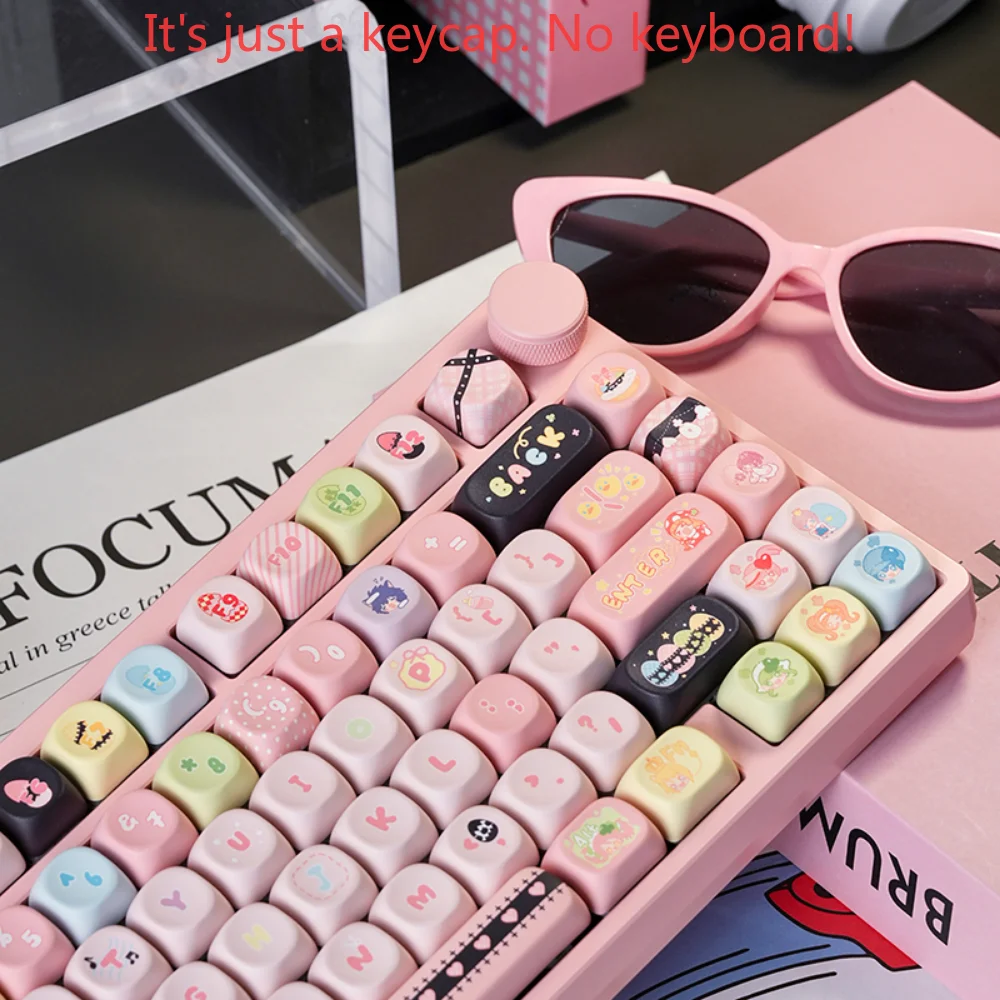 Cute Pink Keycap Set PBT 132 Key MOA Guardian Love Cartoon Girl Keycap Suitable for 60/84/98/108 Mechanical Keyboard