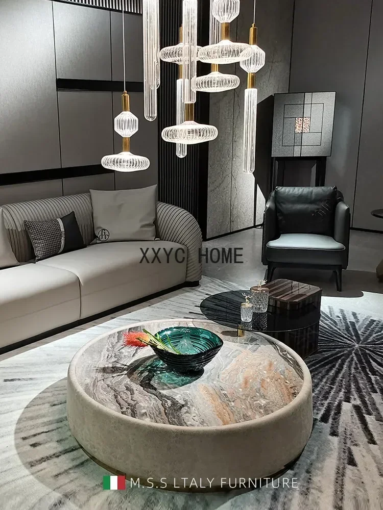 

Кофейный столик TAO из натурального мрамора для гостиной, итальянский, в стиле легкой роскоши, круглый, комбинированный, для чаепития