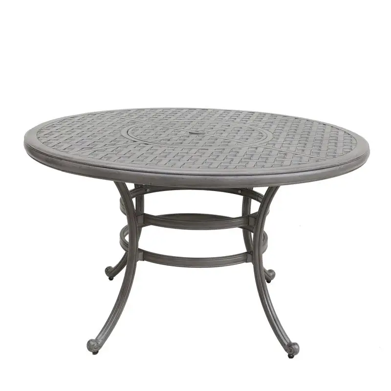 

Durable 52" Round Cast Aluminum Dining Table with Umbrella Hole - All-Weather Design for Outdoor Use
