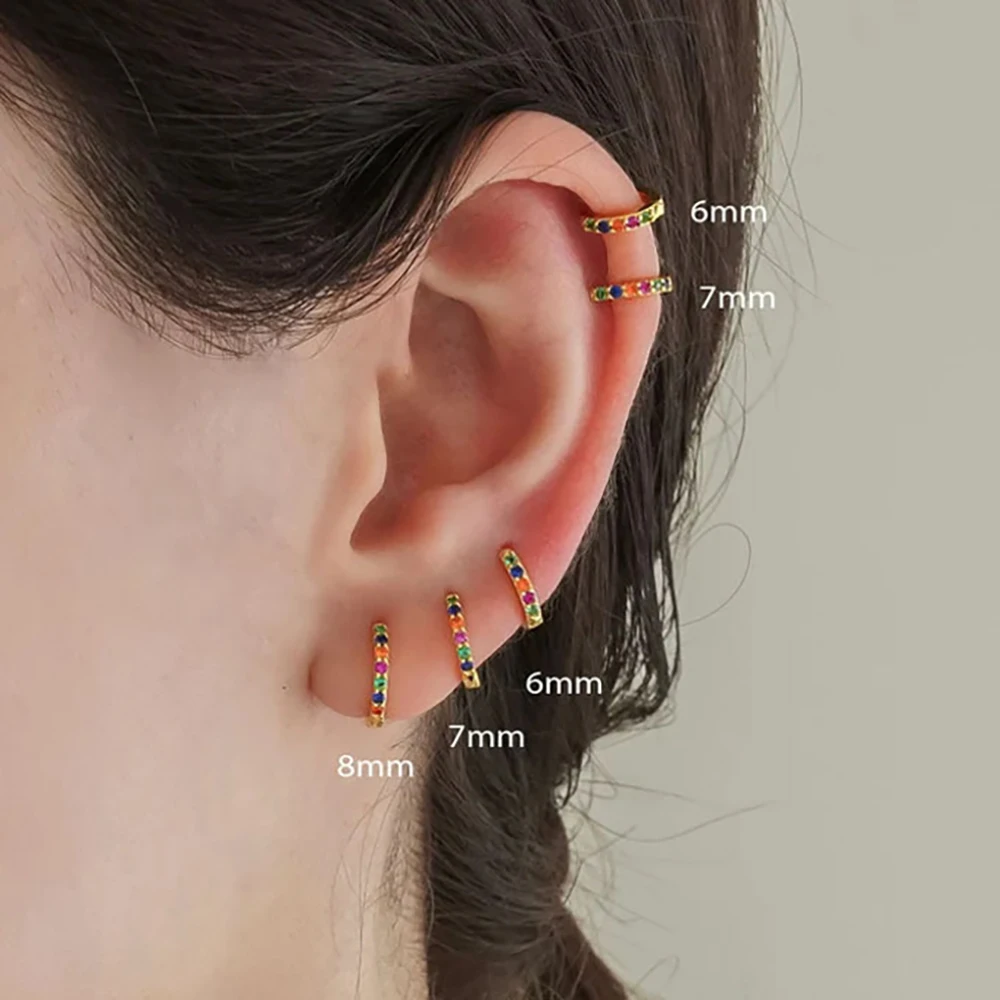 Stainless Steel Colorful Cubic Zirconia Huggie Minimal Hoop Earrings for Women 5MM-12MM Round Circle Earring Piercing Jewelry