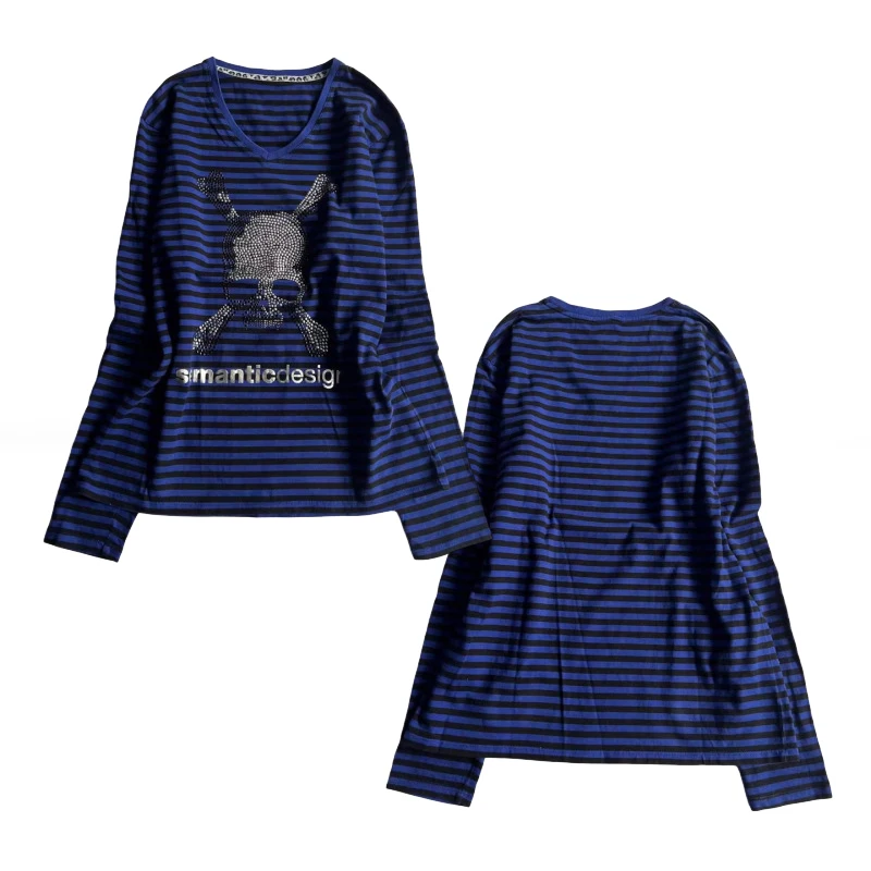 Retro Gothic Striped Long Sleeve T-Shirt Y2K Fashion Street Style Versatile Men's And Women's Top for Autumn Winter in the Unite
