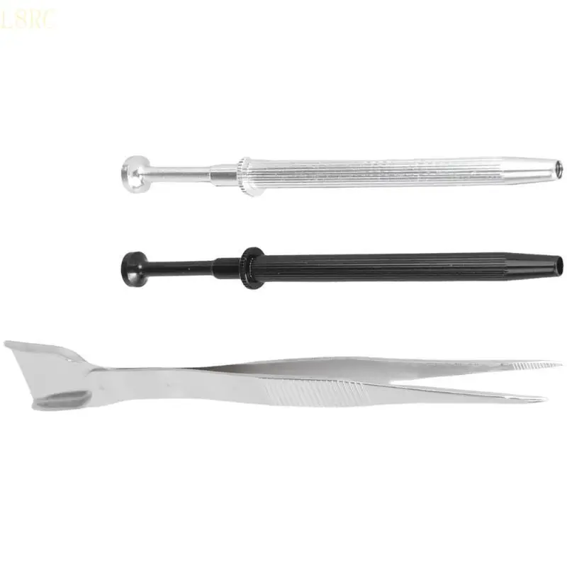 

L8RC 3Pcs Jewelry Pick Up Tweezers Set With Spatula Stainless Pickle Grabber