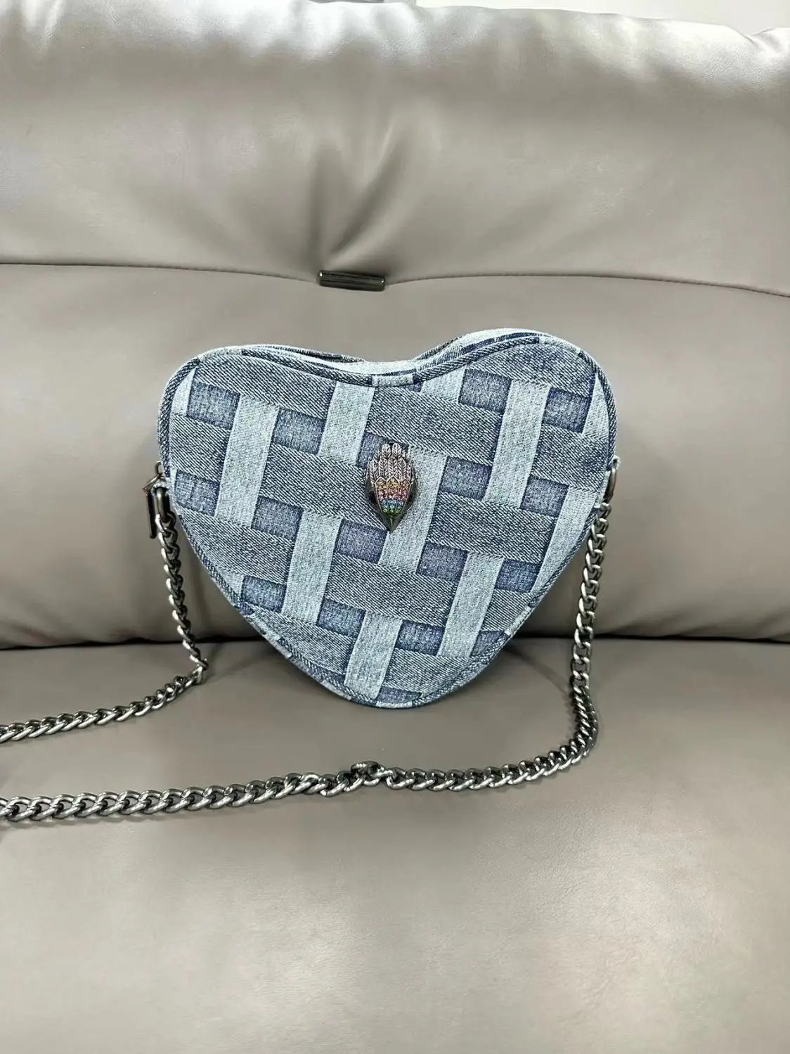 KURT GEIGER LONDON 2024 New diamond check wash denim bag fashion  Single shoulder crossbody chain classic retro