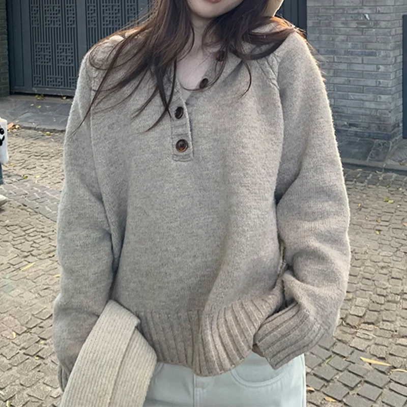 

Women Lazy Style Loose Knit Pullover Hooded Sweater Autumn Winter New Style Base Layer Hoodie Casual Minimalist Versatile Top