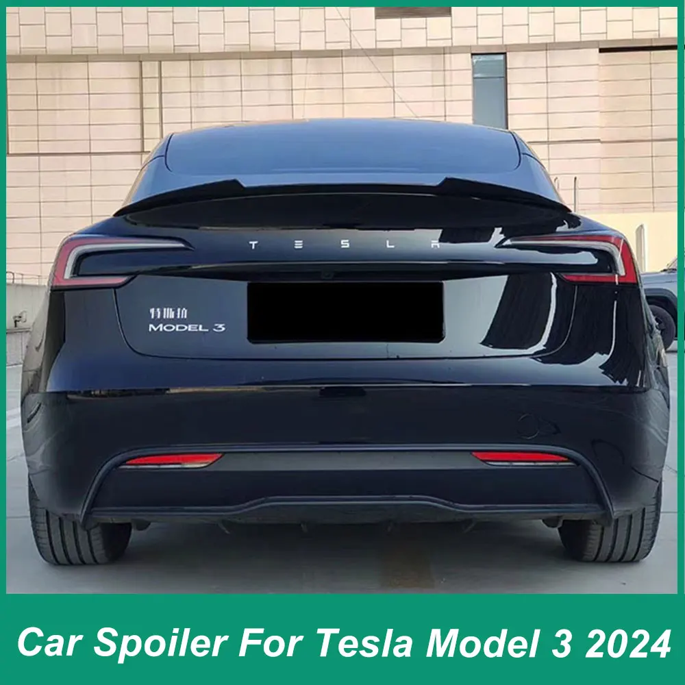 For the New Tesla Model 3 M4 Style Car Rear Luggage Lid Spoiler Wing 2023 24 ABS Material Black Carbon External Adjustment KIT