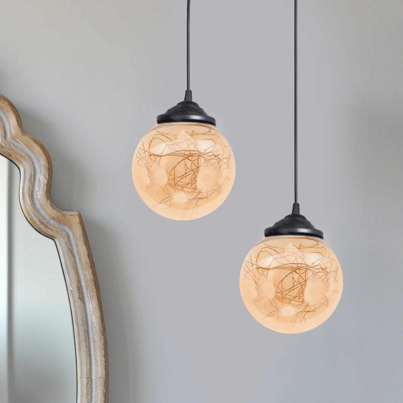 

Single-Hole Globe Glass Lampshade Large Opening Curved Wire Modern Pendant Lamp Shade Replacement Fixture Cover