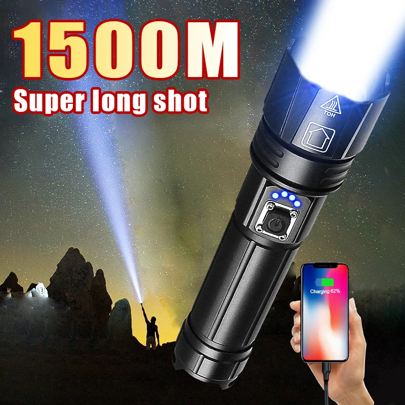 High Power LED Flashlight Super Bright Lantern Outdoor Tactical Flashlight 5 Modes Torch Durable Outdoor Light Rechargeable Lamp