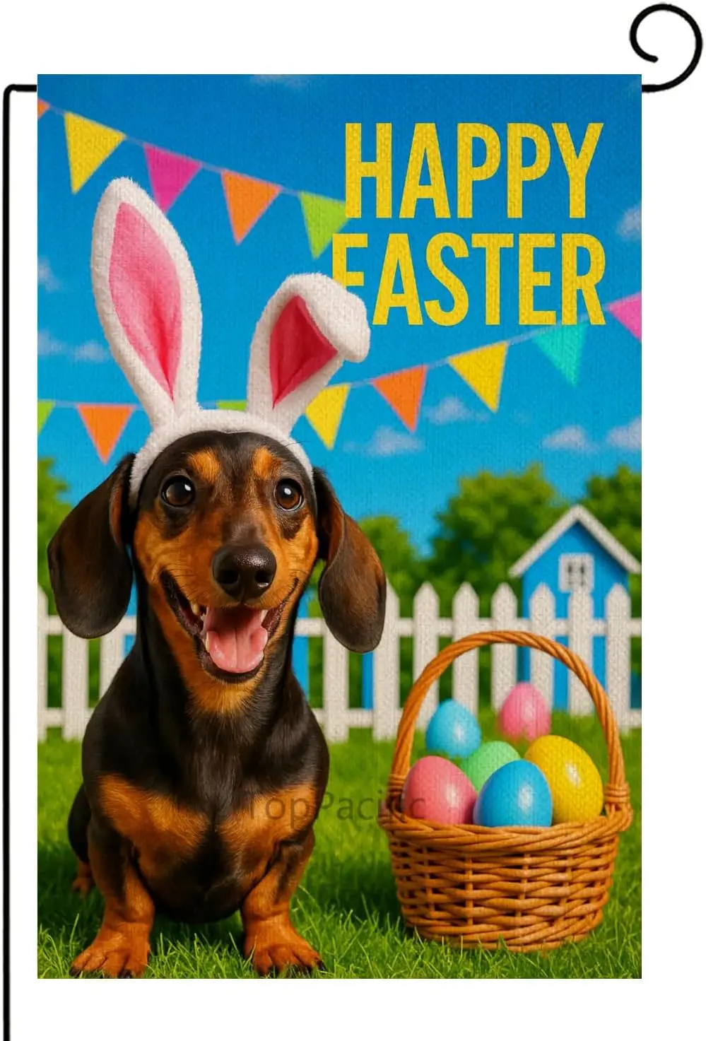 Happy Easter Dachshund with Rabbit Ear Garden Flag 12x18 Inch Double Sided Linen Outdoor Yard Flag Seasonal Decorative House AAS