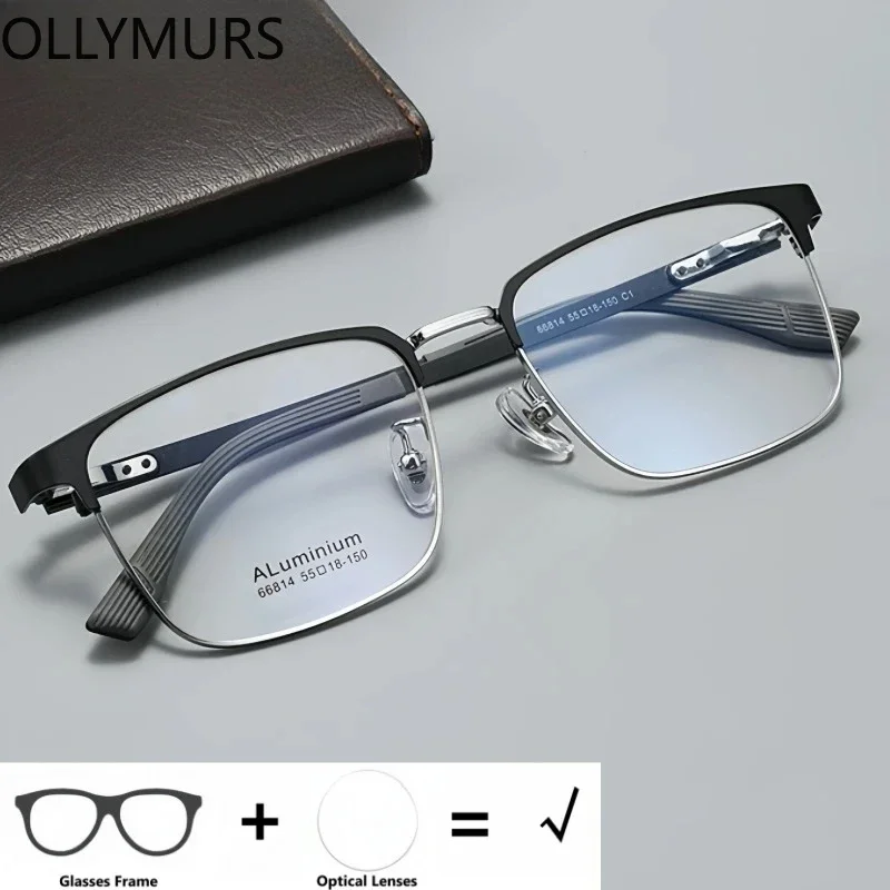 OLLYMURS Men's Retro Square Blue Light Blocking UV400 Myopia Hyperopia Progressive Multifocal Optical Prescription Eyeglasses