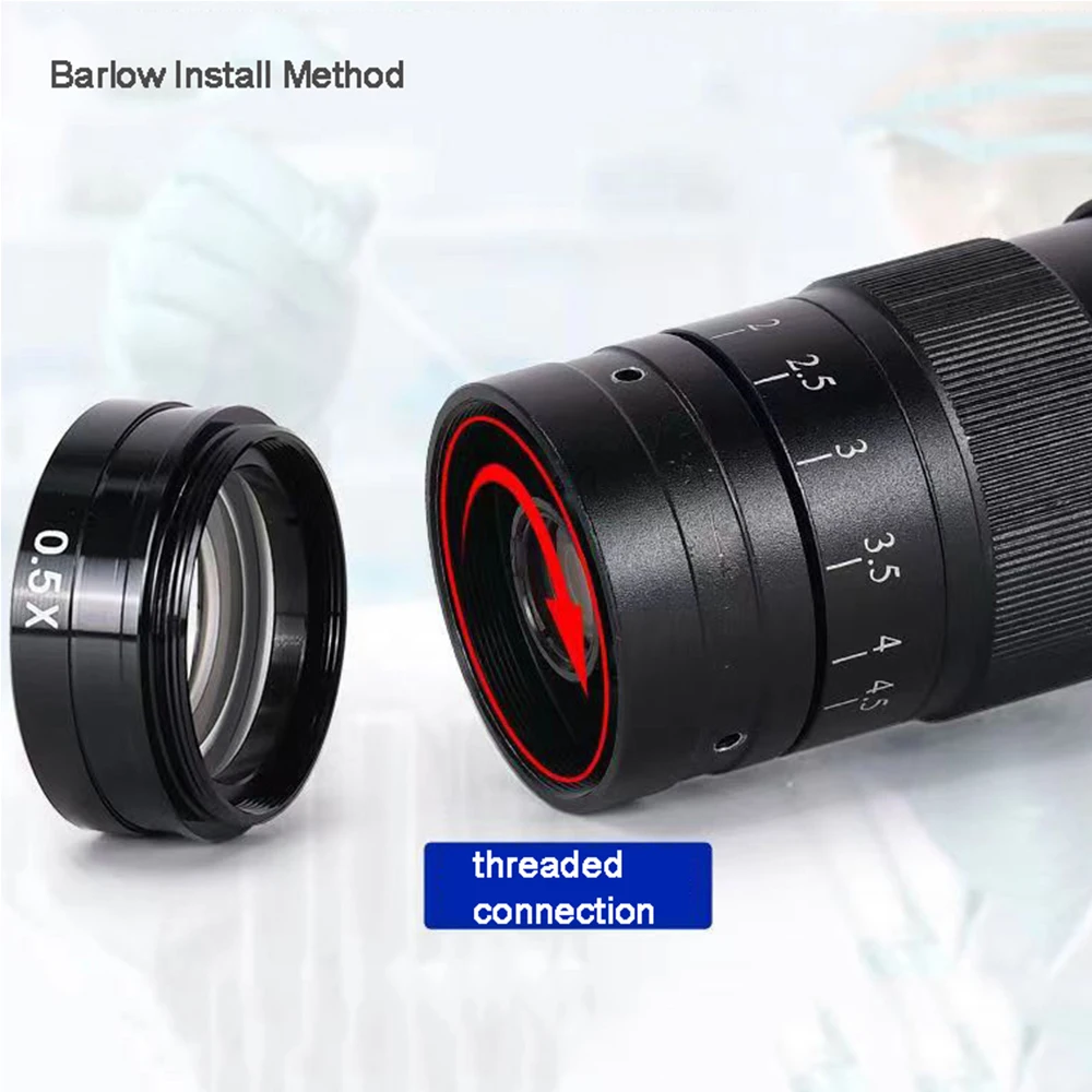 Yizhan 0.5X/2.0X/0.3X Barlow Lens Microscope Auxiliary Lens Special For 180X/300X C-Mount Zoom Lens Industry Microscope Camera