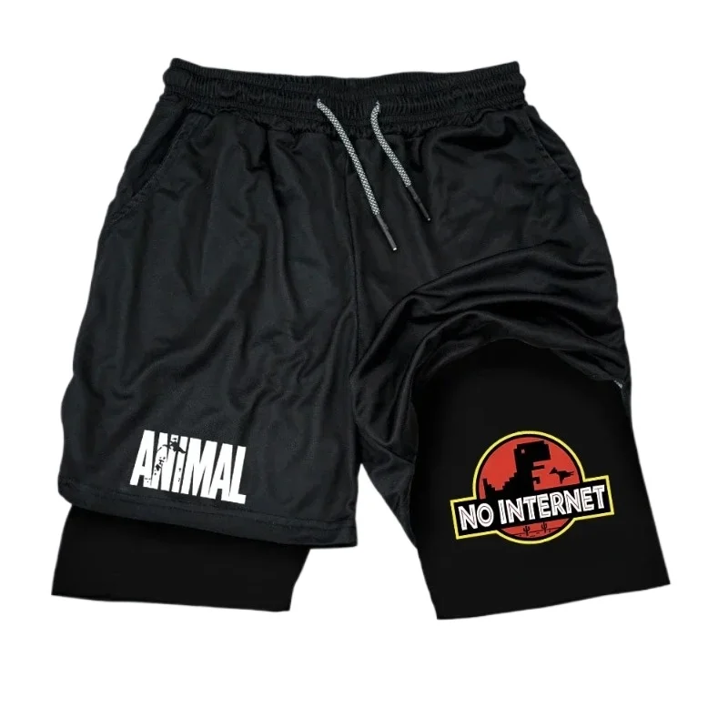 Men's Shorts Summer Double Layer Letter Print Shorts Quick Drying Pants Fitness Tracksuit Beach Workout Harajuku Loop Short Pant