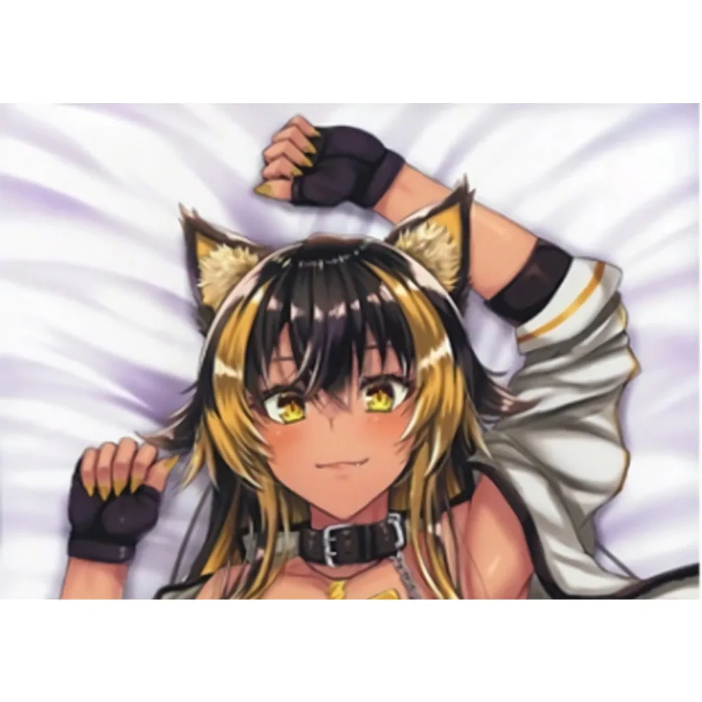 Anime Chloe Dakimakura Case Black Yellow Hair Cat Girl Collar Gloves Double Sided Printing Soft Pillowcase