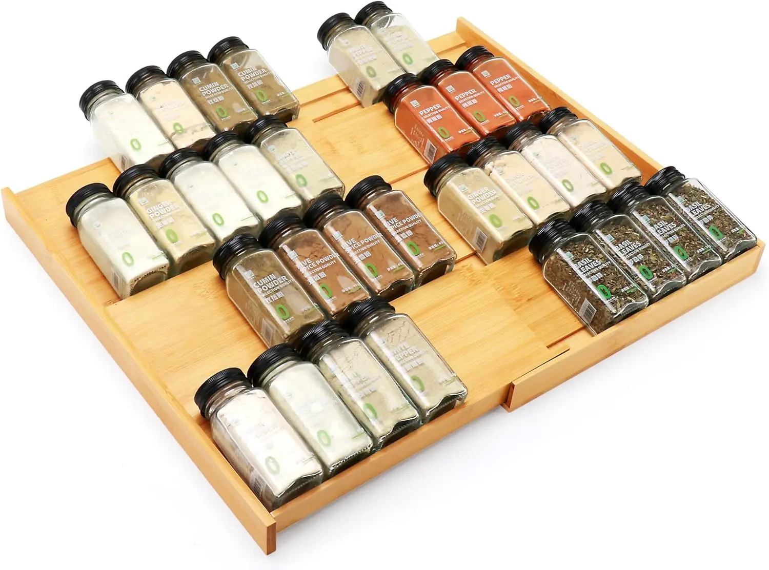 

Bamboo Spice Drawer Organizer, (Need 3.1” Deep Drawer) Expandable 4 Tier Spice Rack for Cabinet (From