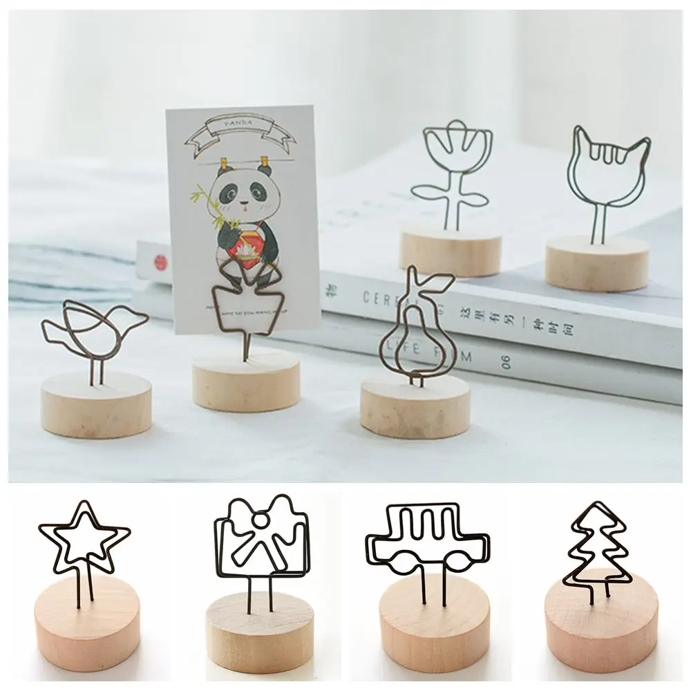 1 PC Gift Home Decoration Memo Card Picture Clip Photo Frame Round Wooden Holder Message Left Supporter