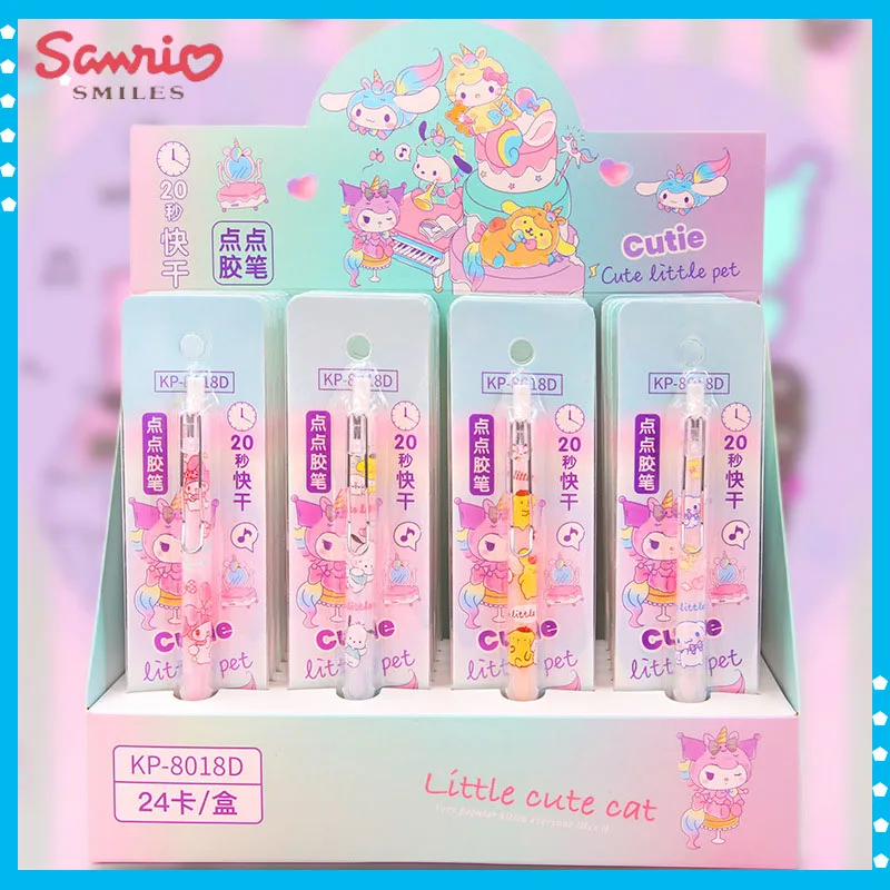 12/24pcs Cartoon Sanrio Dispensing Pen Student Diy Handmade 20s Quick Drying Glue Press Writing Stationery Wholesale