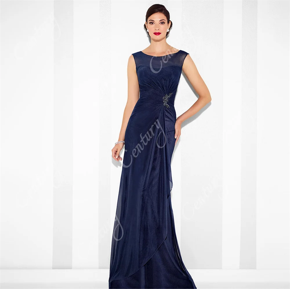 Chiffon Groom Mother of the Bride Dress Wedding Guest Scoop Neck Length Formal Evening Gown Plus Size robes invitée mariage