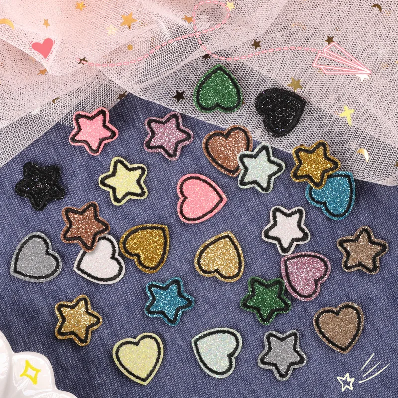 5PCS Flash Color Love Heart Pentagram Star Shiny Badge Patch for Clothing Accessories DIY Embroidery Adhesive Patches Emblem