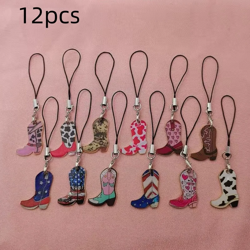 12pcs Western cowboy boot lanyard, suitable for mobile phones, bags, and ideal gifts for family and friends