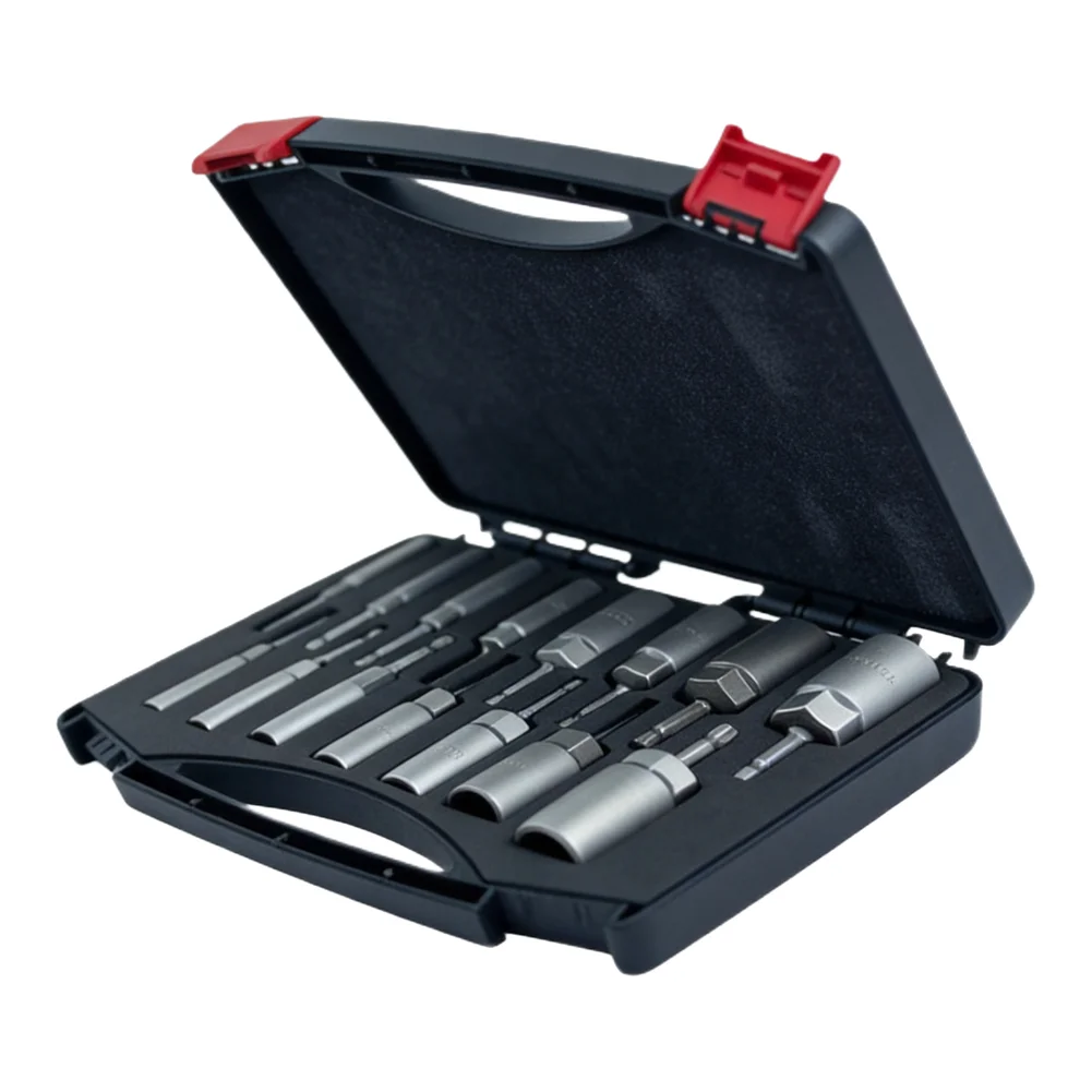 Black Steel Deep Socket Set 15 pcs for Power Drill For impact Wrench Use in Auto Repair and General Mechanical Tasks