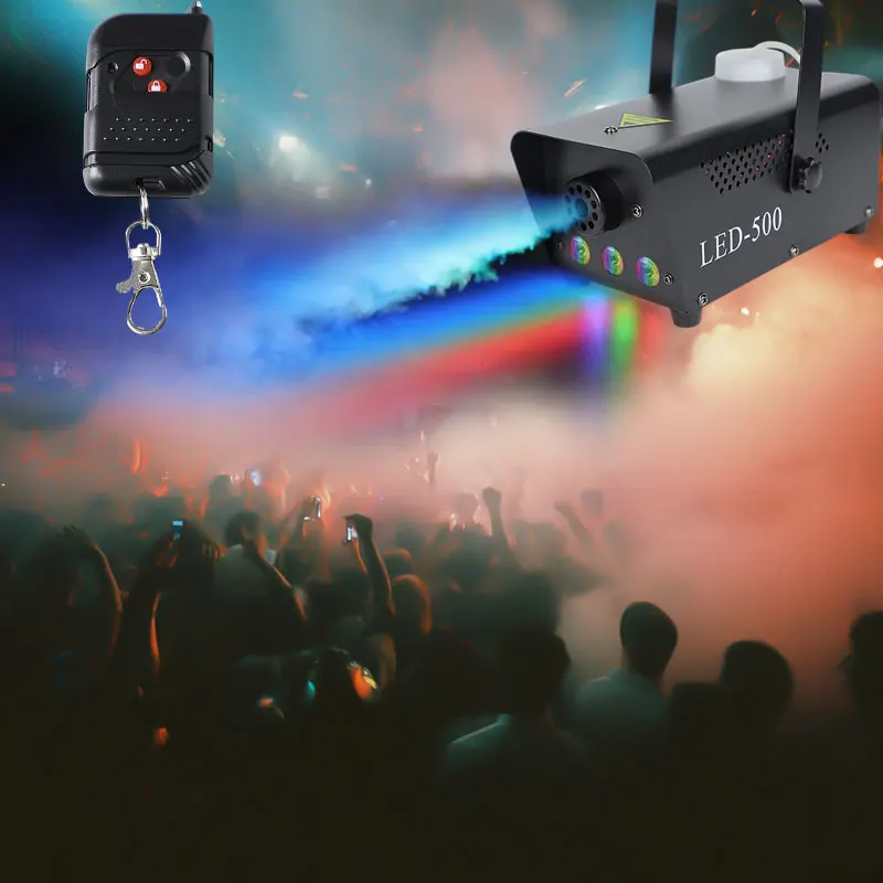 Machine à brouillard avec 3 lumières LED RVB, machine à fumée 500 W pour fête sur scène Halloween Noël DJ Performance Mariage, télécommande