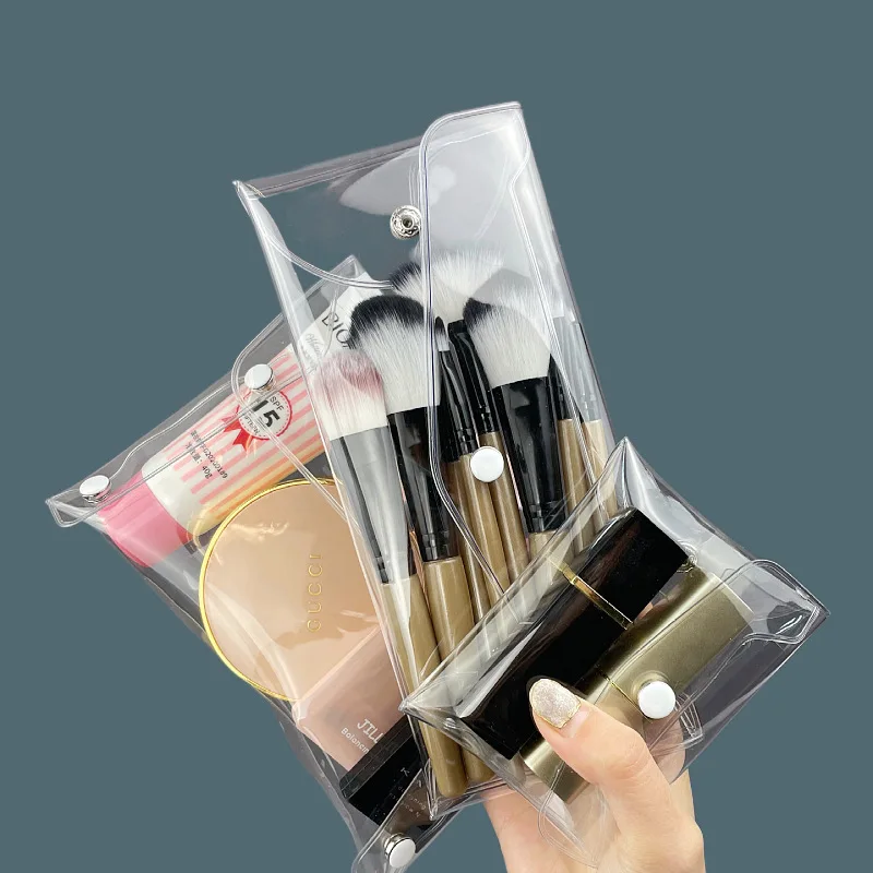 Bolsa de maquillaje transparente, organizador de cosméticos, estuche portátil de viaje, juego de almacenamiento de bolígrafos transparentes de PVC, artículos de tocador de baño