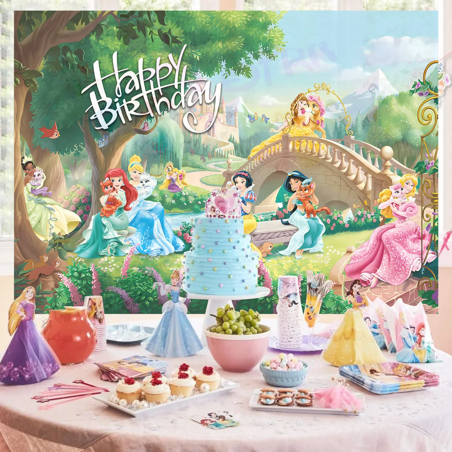 Fondali per feste Disney Princess sfondi per decorazioni fondali per riprese fotografiche in vinile per forniture per feste di compleanno per ragazze