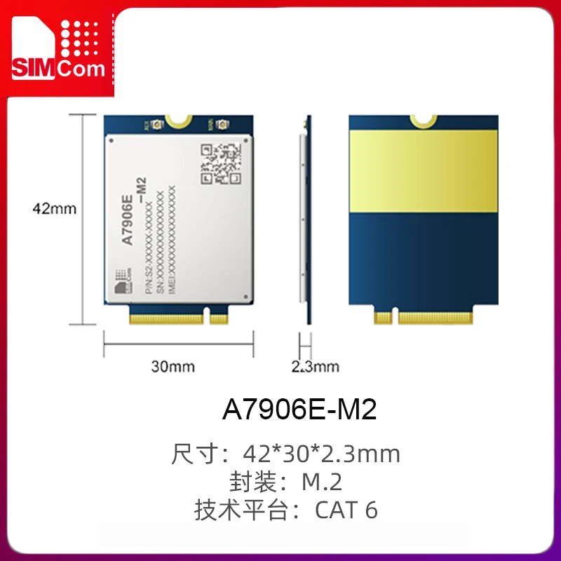 SIMCOM A7906E-M2 China Europa 4G Módulo de comunicação sem fio com certificação Kirin doméstica CAT6 de alta velocidade