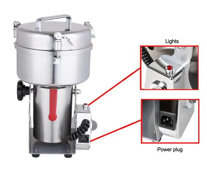 ミルパウダーグラインダー、YB-1500A、1500g、薬、ハーブ、塩、米、コーヒー、豆、ココア、トウモロコシ、コショウ、大豆、葉、粉砕機