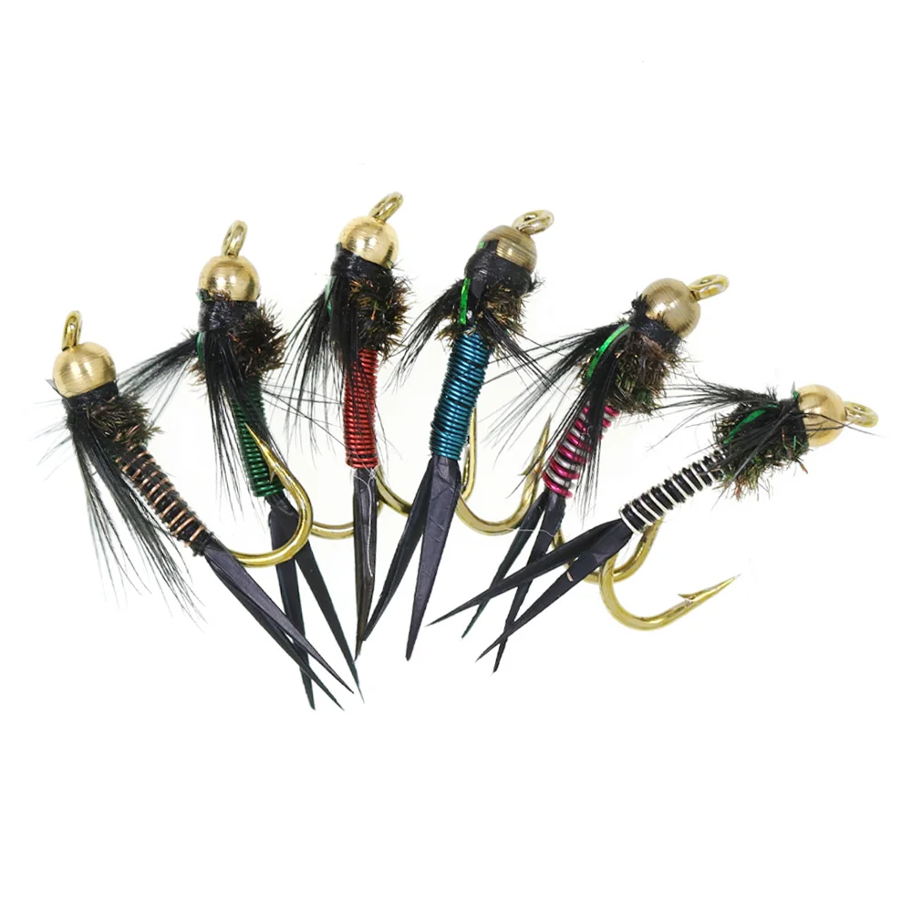 6pcs #12 Brass Bead Head Copper John Barbed Fly Tying Hook S