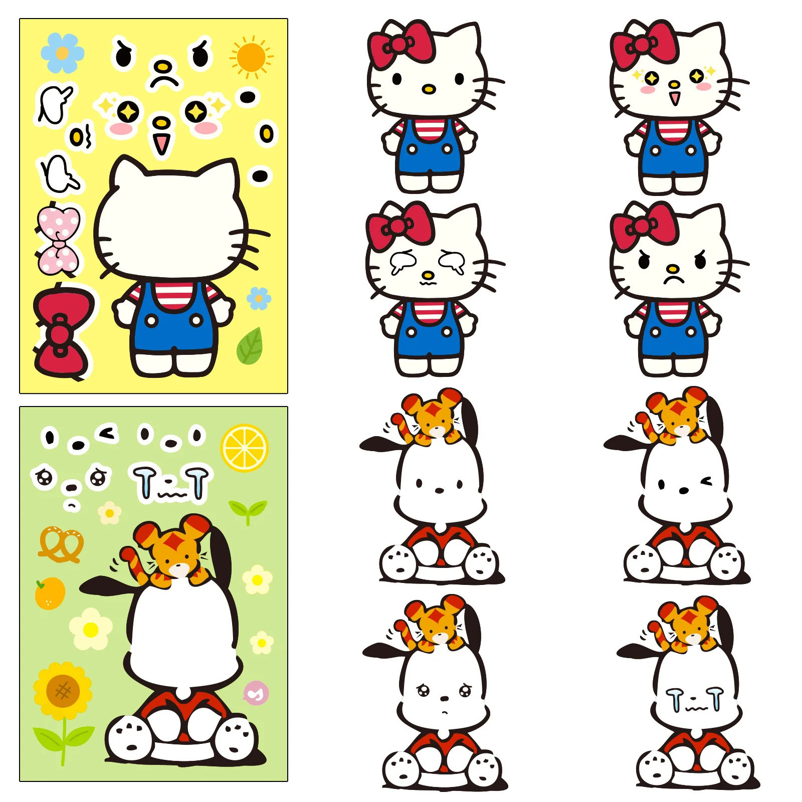 6/12Sheets Kuromi Hello Kitty Puzzle Stickers Make-a-Face Assemble Funny Anime Decal Assemble Jigsaw DIY Children Girl Toy Gift