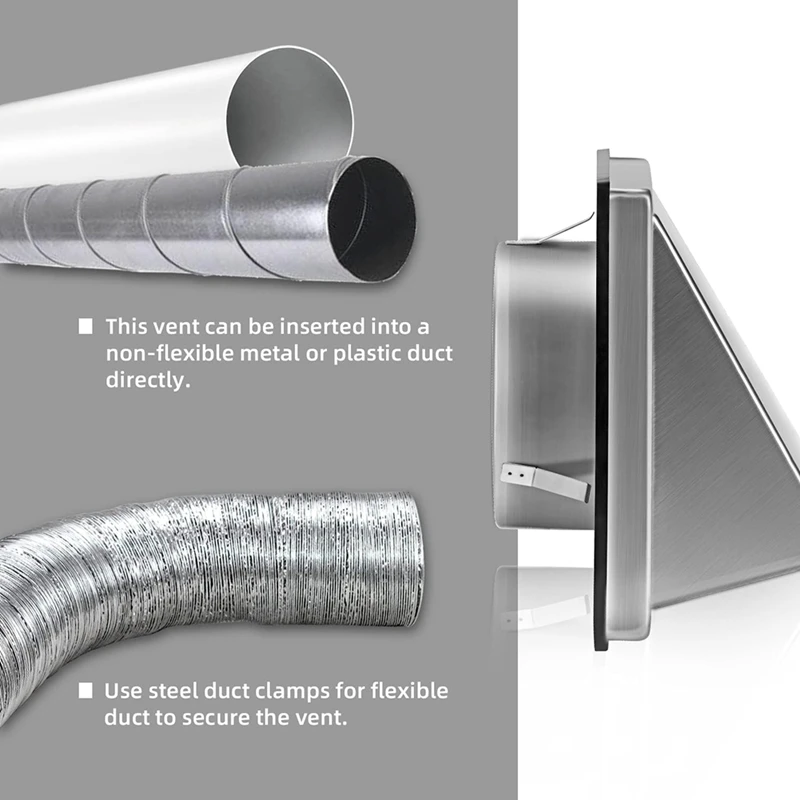 Hot 5-Inch External Extractor Wall Vent Cushioned Non Return Flap, Stainless Steel Outside Dryer Vent Covers For House