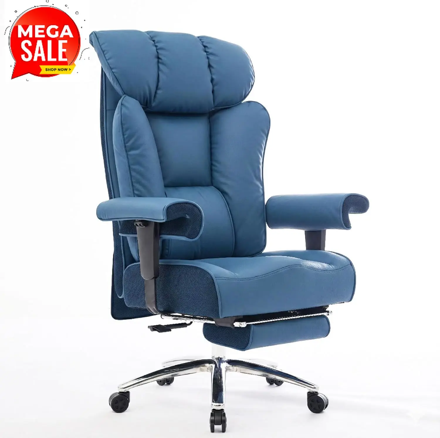 

Ergonomic Office Chair 450LBS with Foot Rest, High Back PU Leather Big and Tall Executive Chair with Adjustable Padded Armrests,