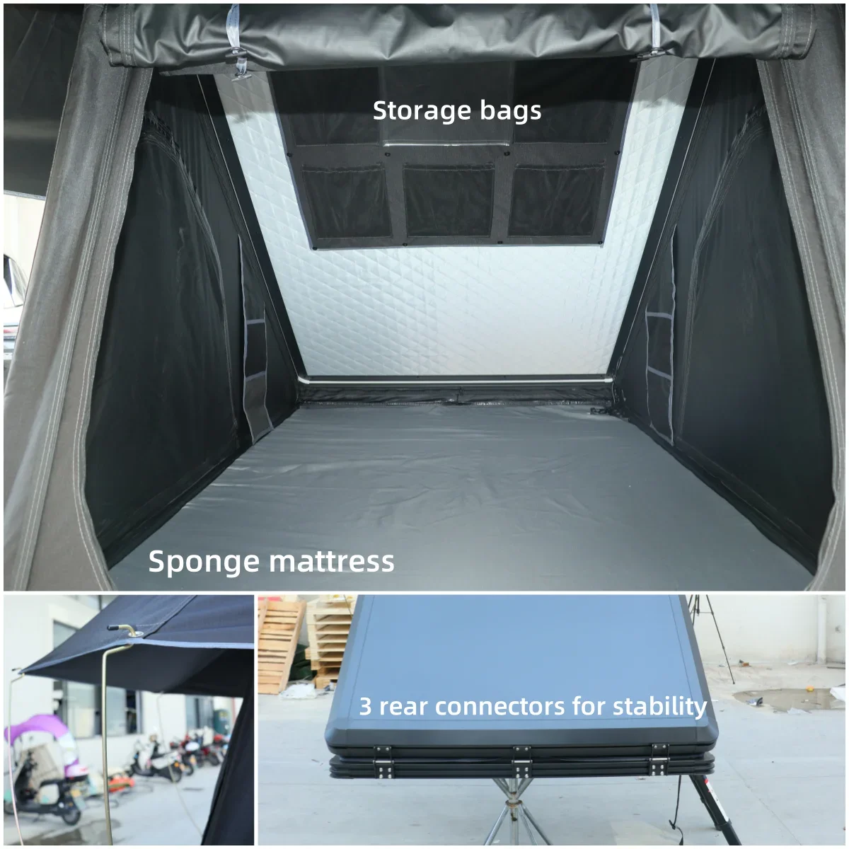 4-Person Aluminum Clam Tent Black Roof Top Canopy for Outdoor & Car Rooftop Camping Accessories