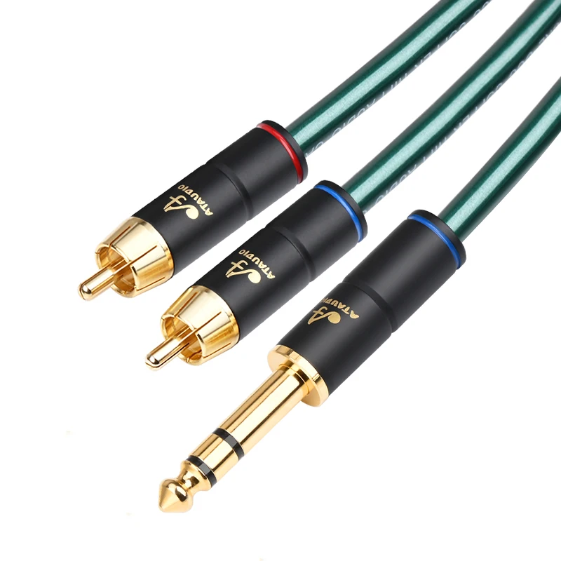 ATAUDIO HiFi 6.5 مللي متر إلى 2RCA كابل الصوت OCC مزدوج التدريع 6.5 TRS جاك إلى 2RCA كابل ذكر مطلية بالذهب التوصيل لمضخم الصوت