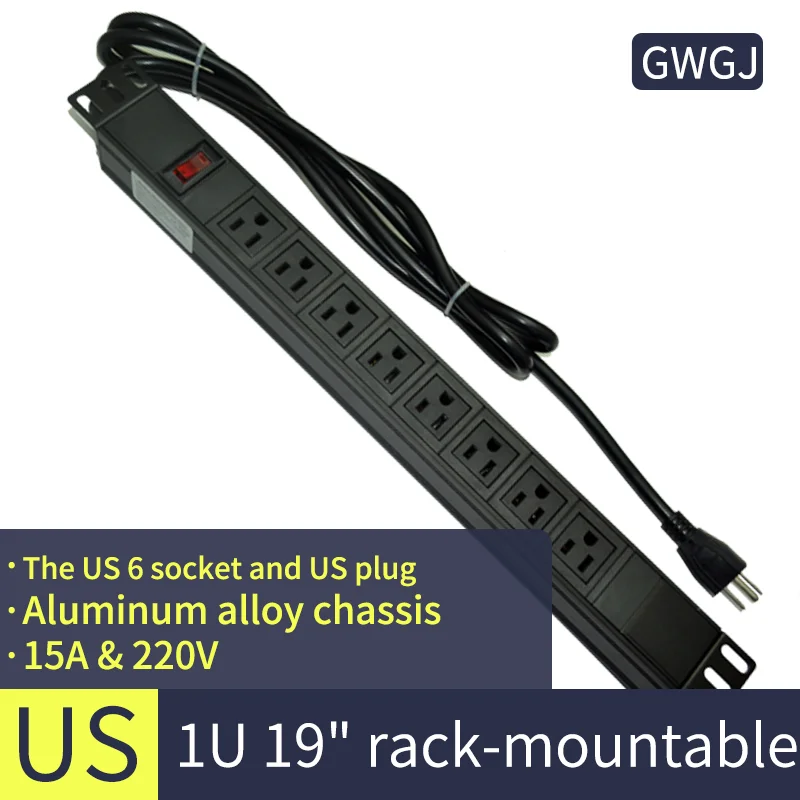 PDU kabine güç soketi 8-bit abd standart 16A çift-kesme anahtarı alüminyum alaşımlı 1U 19-inch soket terminal bloğu