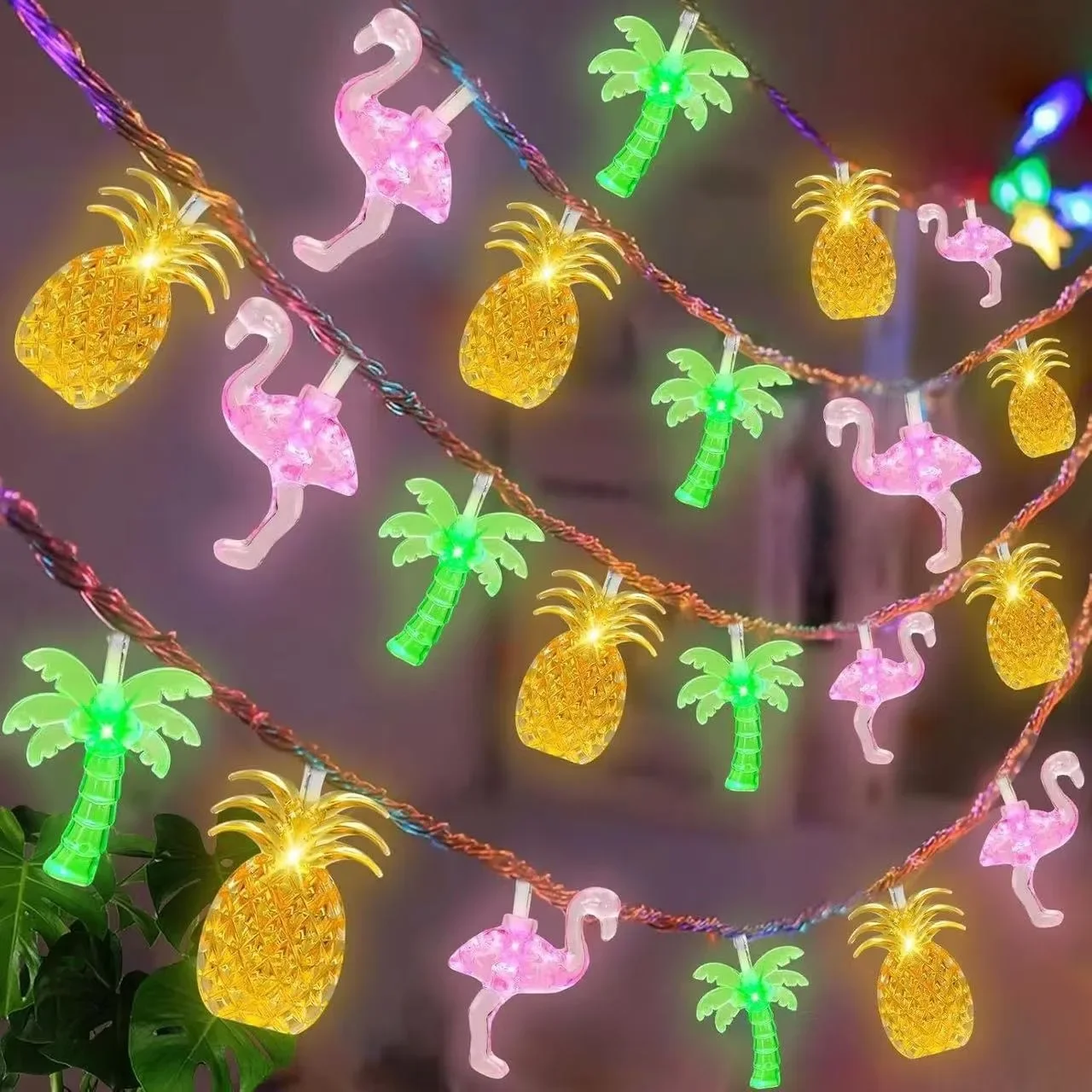 Hawaiian Party Dekoration Licht String 1,5 M 10Led Pinrapple Flamingo Lichterketten Glücklich Sommer Strand Ozean Geburtstag Party Decor
