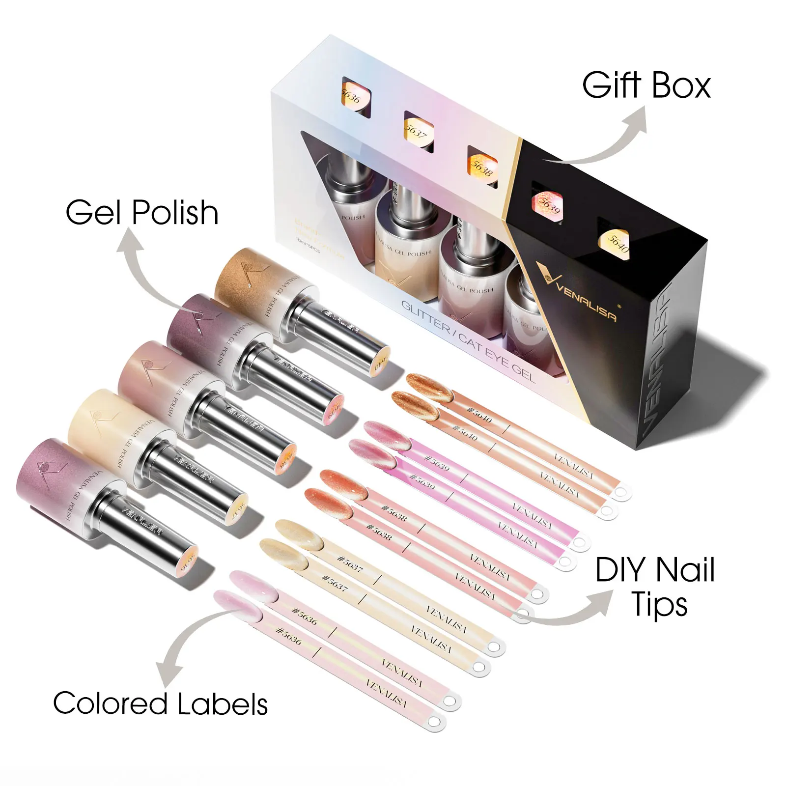 Venalisa Cat Eye Gel Nagellack Set Magnetischer Effekt Schimmerndes Nagelgel Set Hochpigmentiert Abziehbarer UV LED Nagelkunst Maniküre 10ml x 5 Stück – Detail 22