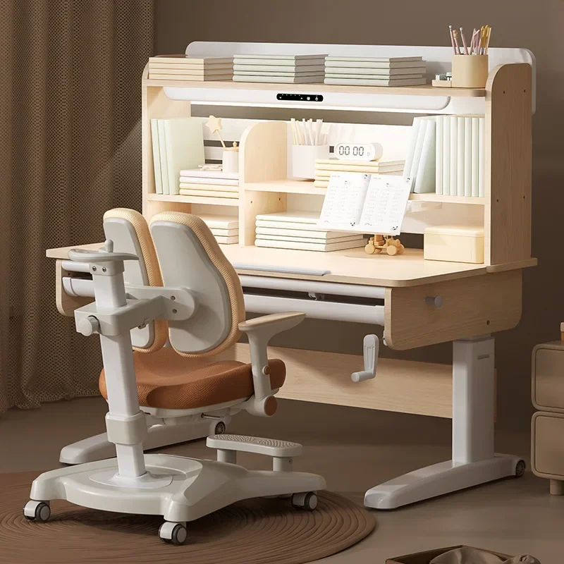 Study table can be lifted, table and chair set, desk solid wood writing home