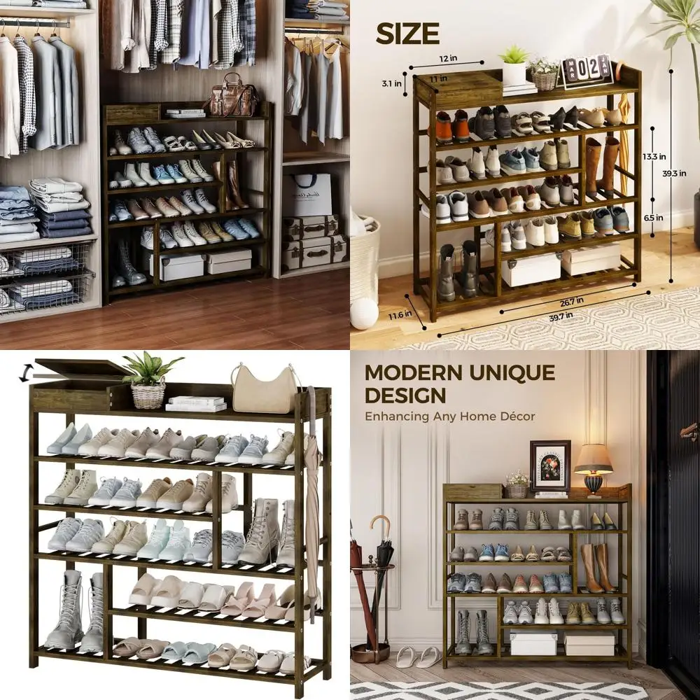 

Dark Brown Bamboo Shoe Rack - Freestanding Storage Cabinet for Entryway, Closet, and Doorway