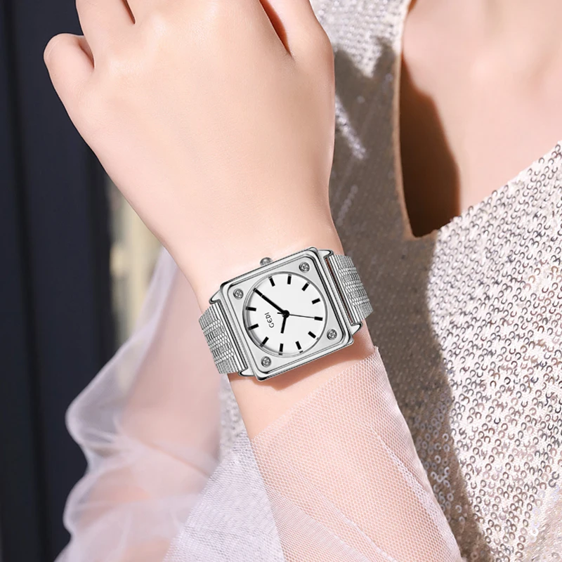 

Niche high-end women's watch simple high-value steel strap watch ladies square dial waterproof quartz watch